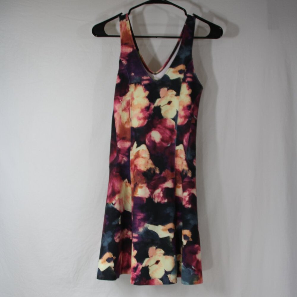 Abercrombie & Fitch Juniors Dress Purple Floral Knee Length Scuba BOHO Y2K Sz XS